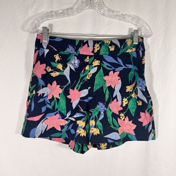 J. Crew Short Women's 6 Blue Pink Floral Side Zip Pockets 100% Cotton - Picture 1 of 7